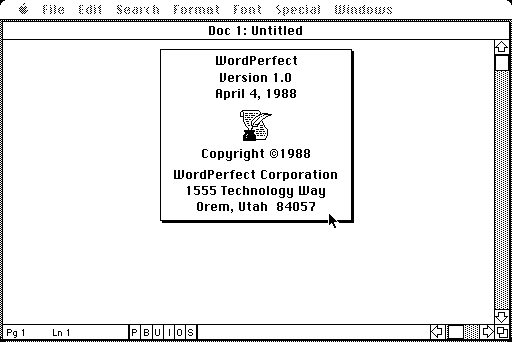 WordPerfect 1.0 for Mac - About